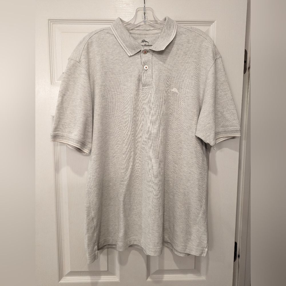 Tommy Bahama Men’s Golf Polo light gray embroidered supima cotton Shirt Size L